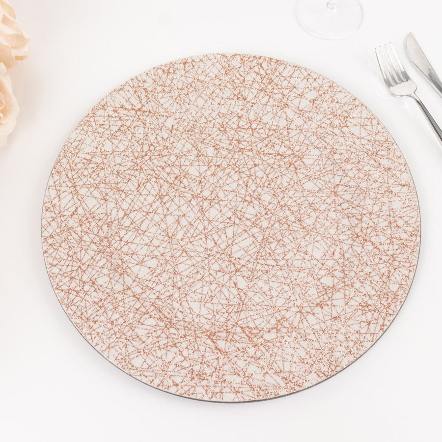 6 Pack Rose Gold Glitter Acrylic Charger Plates with Abstract Lines Pattern