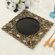 6 Pack Black Square Acrylic Charger Plates with Gold Hollow Lace Border