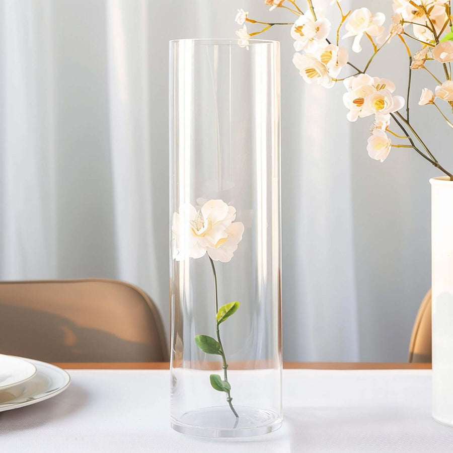 6 Pack | 14inch Round Heavy Duty Clear Cylinder Glass Vases, Tall Flower Vase