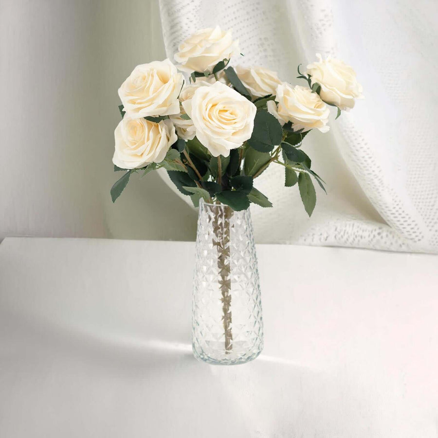 6 Pack Clear Glass Urn Vases with Diamond Crystal Cut Pattern