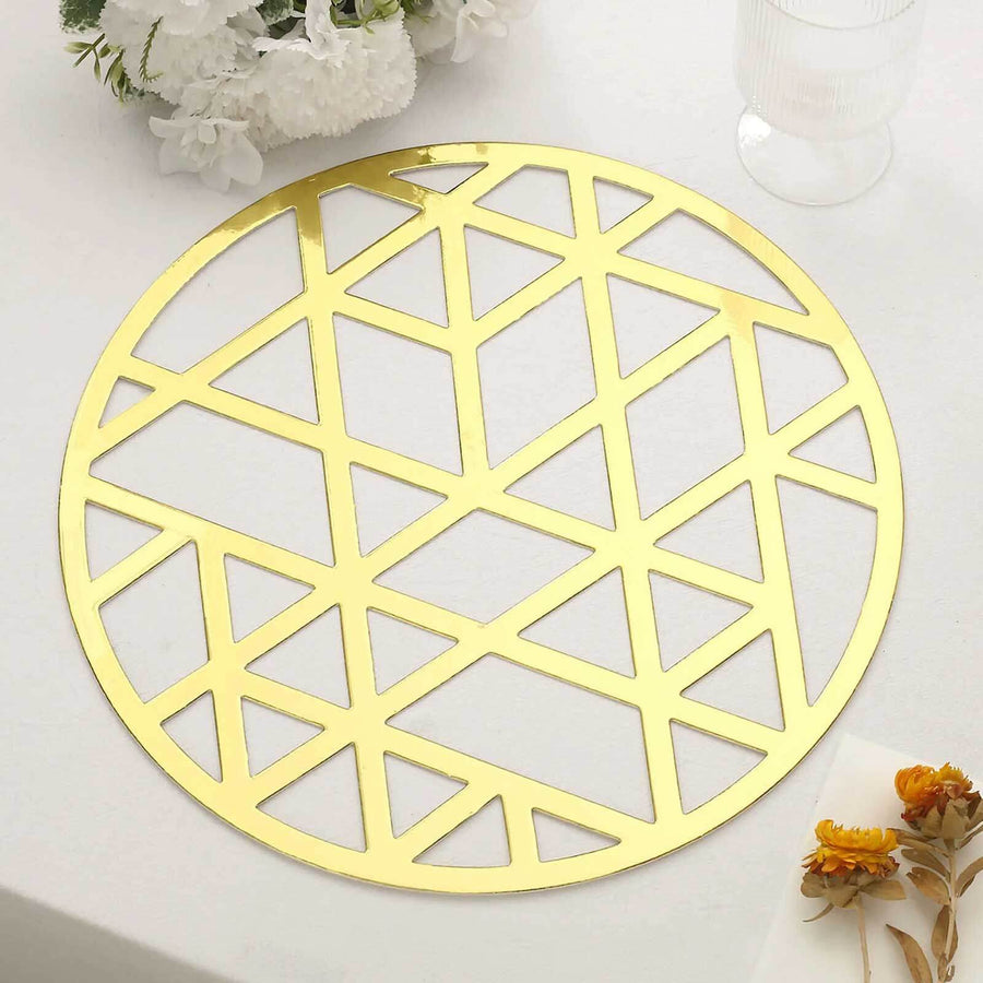 6 Pack Metallic Gold Laser Cut Geometric Triangle Cardboard Dining Table Mats, 13inch Round