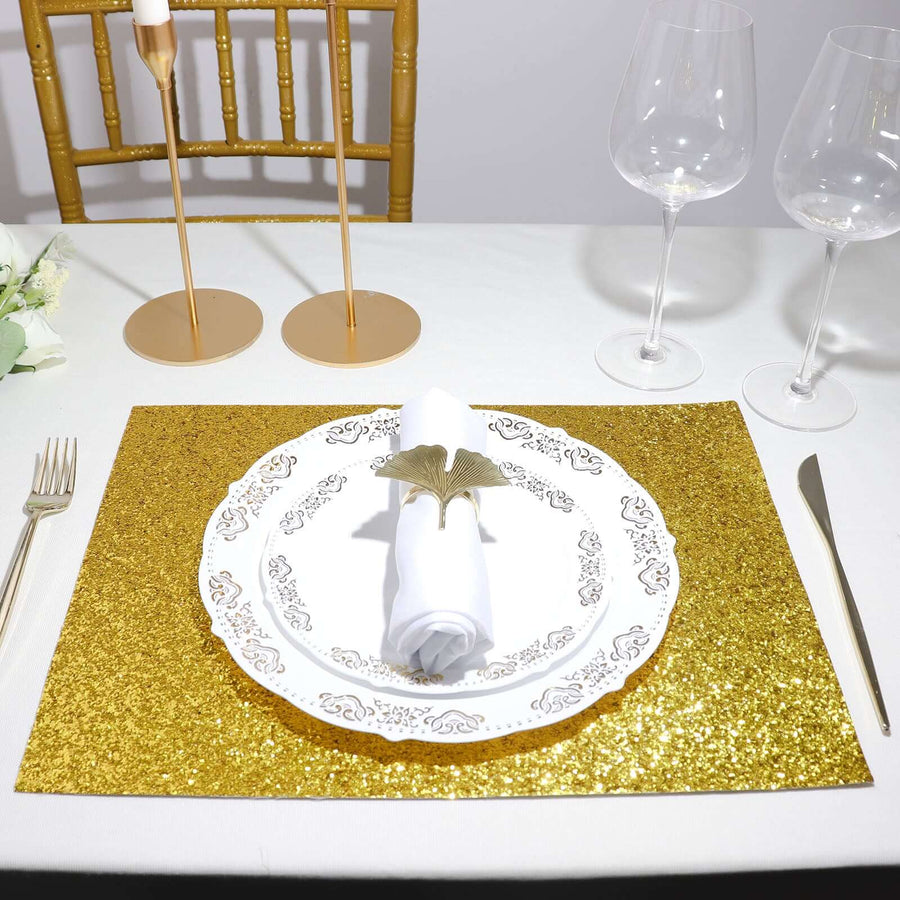 6 Pack | Gold Sparkle Placemats, Non Slip Decorative Rectangle Glitter Table Mat