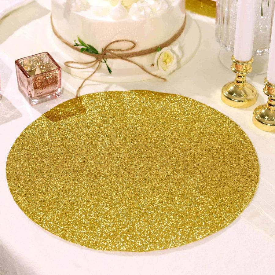 6 Pack | Gold Sparkle Placemats, Non Slip Decorative Round Glitter Table Mat