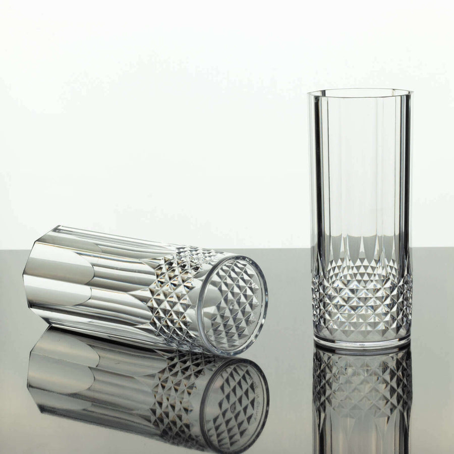 14oz Clear Crystal Cut Reusable Plastic Cocktail Tumblers, Disposable Highball Drinking Glasses