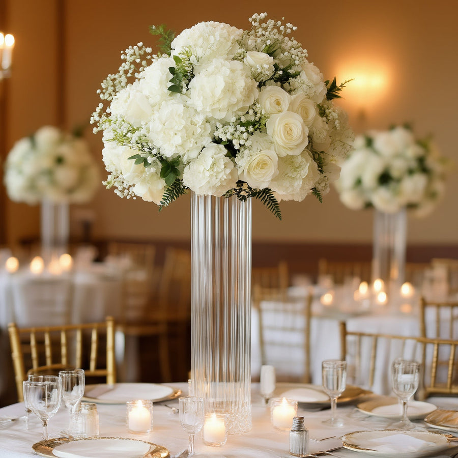 16" Ribbed Cylinder Glass Vases 6-Pack – Tall Clear Vases for Wedding Centerpieces