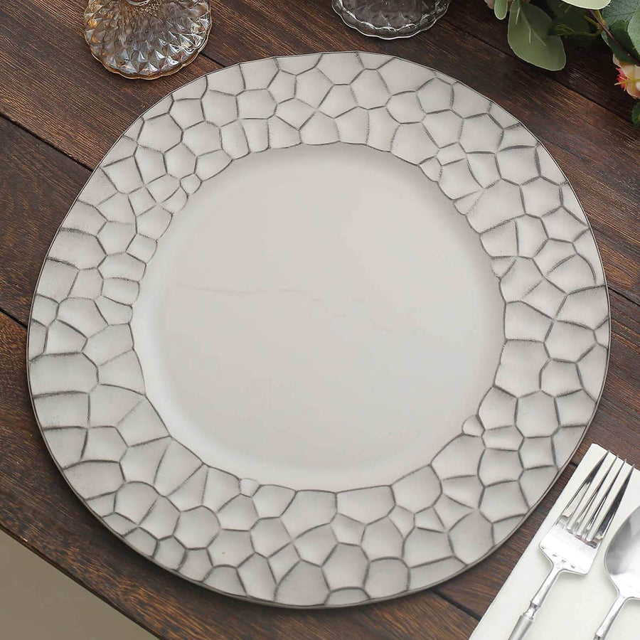 6 Pack Matte Finish Gray Hammered Charger Plates, Flat Modern Dinner Serving Plates - 13inch