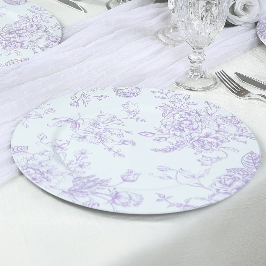6 Pack Round Floral Acrylic Charger Plates in French Toile Pattern