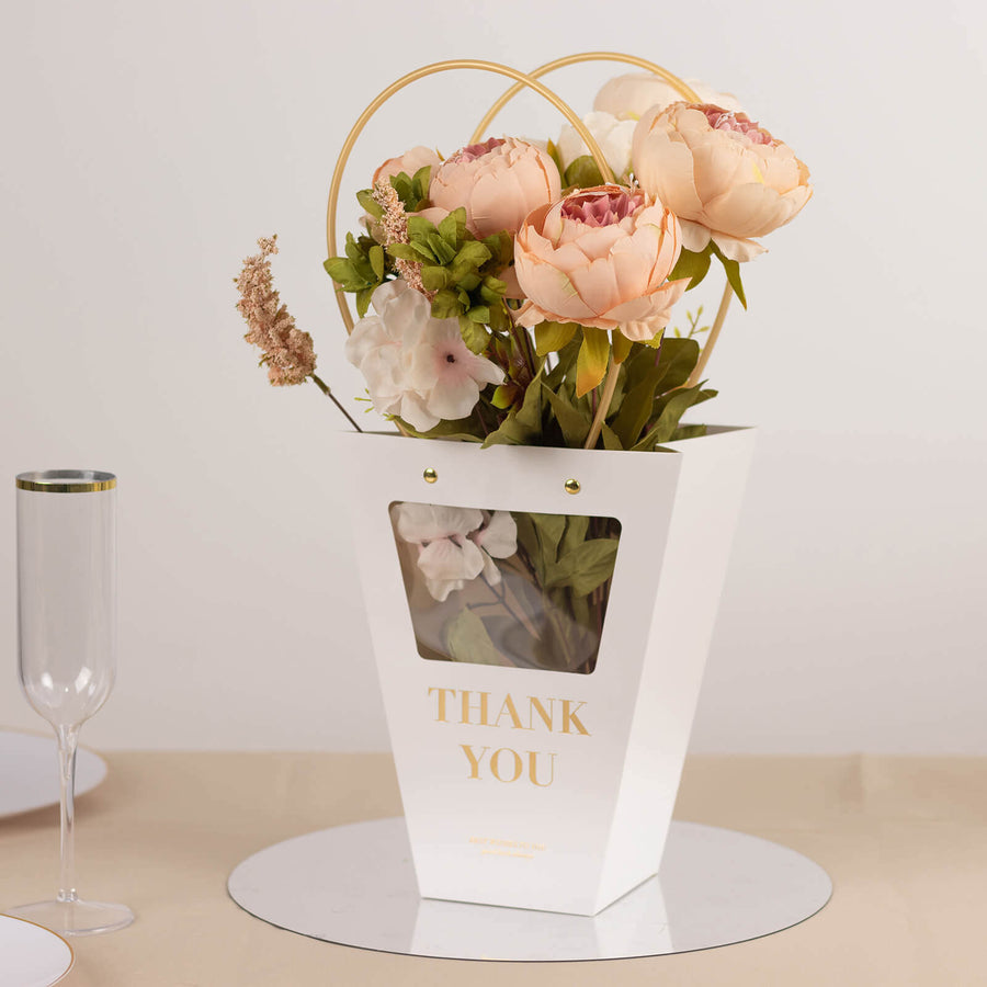 6 Pack Transparent White Paper Flower Gift Bags With Handles