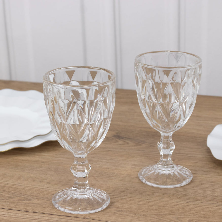 6-Pack Wine Glasses Clear Embossed Crystal Cut Design Stemmed - Goblets for Parties & Events 12oz 7"
