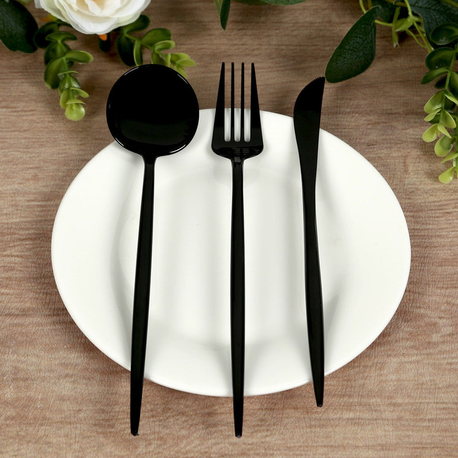 60 Pack Plastic Silverware Set, Black Heavy Duty Disposable Sleek Utensil Cutlery