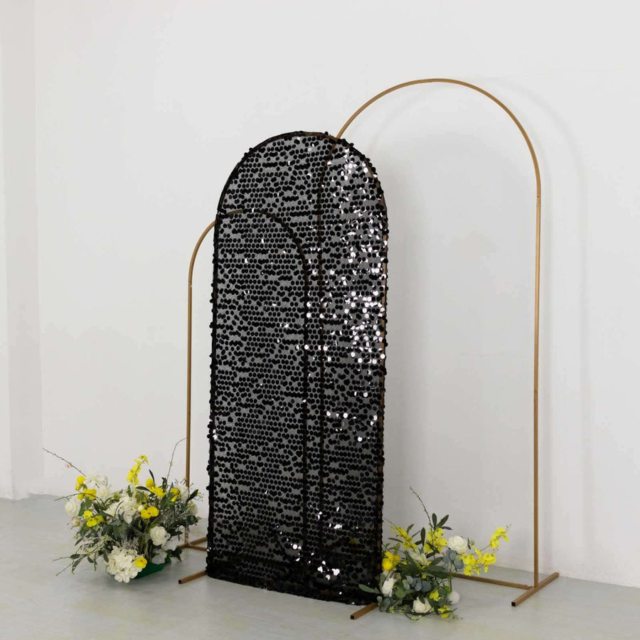 6ft Sparkly Black Big Payette Sequin Fitted Wedding Arch Cover for Round Top Chiara Backdrop
