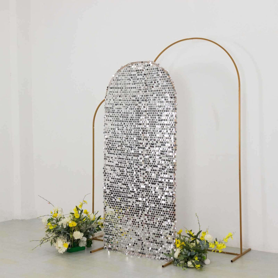 6ft Sparkly Silver Big Payette Sequin Fitted Wedding Arch Cover for Round