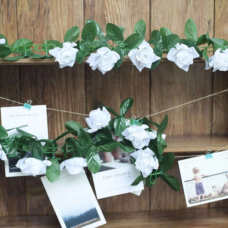 6ft | White Artificial Silk Rose Garland UV Protected Flower Chain
