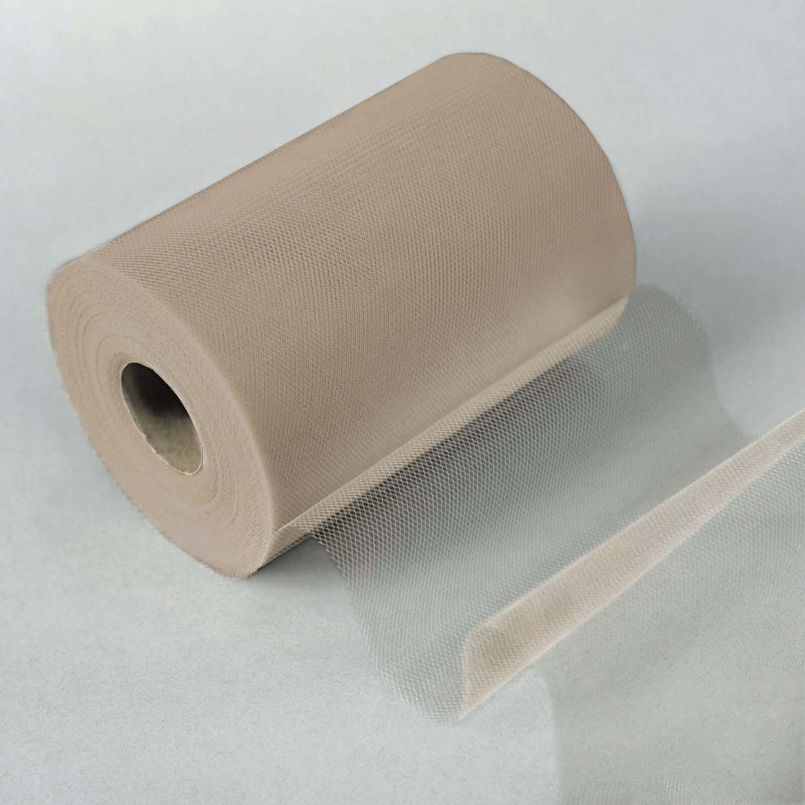 6Inchx100 Yards Taupe Tulle Fabric Bolt, Sheer Fabric Spool Roll For Crafts
