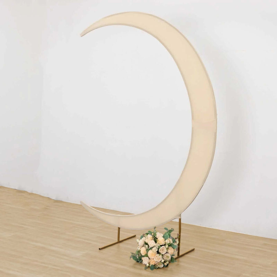 Crescent moon backdrop with floral arrangement for events or photo shoots