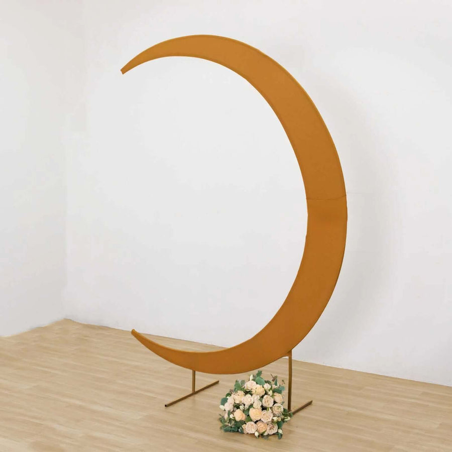 Orange crescent moon backdrop with flowers on the floor