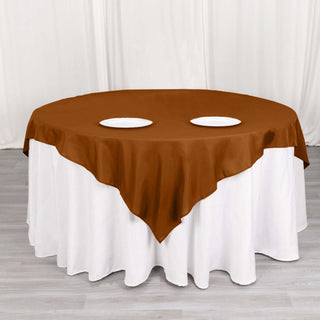Upgrade Your Event Decor with the Cinnamon Brown Polyester Table Overlay Upgrade Your Event Decor with the Cinnamon Brown Polyester Table Overlay
