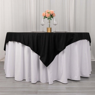 Create an Enchanting Table Setting with the Black Premium Scuba Wrinkle Free Square Table Overlay Create an Enchanting Table Setting with the Black Premium Scuba Wrinkle Free Square Table Overlay