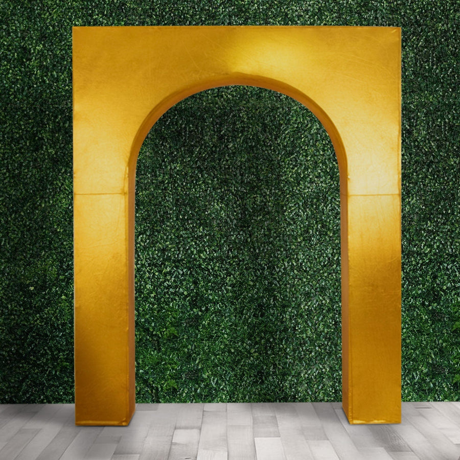 Gold arch decoration for events and photo backdrops.