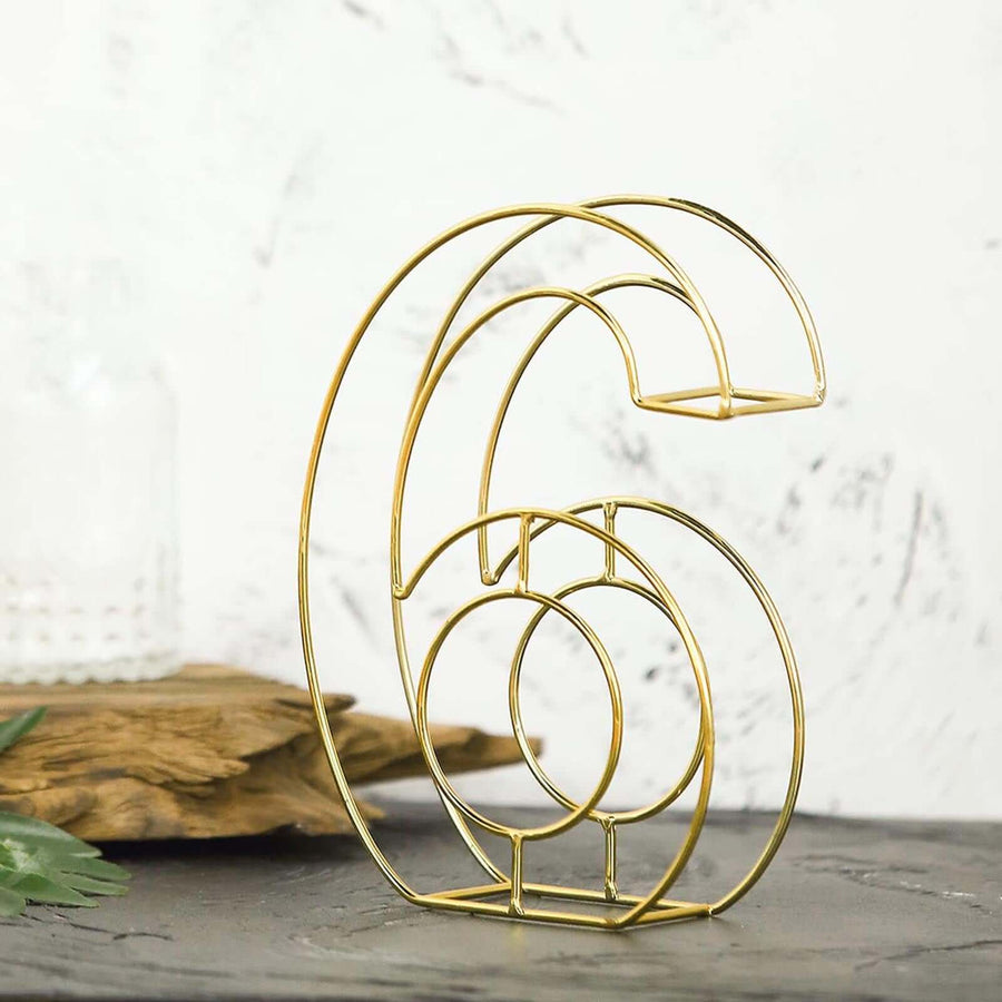 8" Tall | Gold Wedding Table Numbers | Freestanding 3D Decorative Metal Wire Numbers | 6