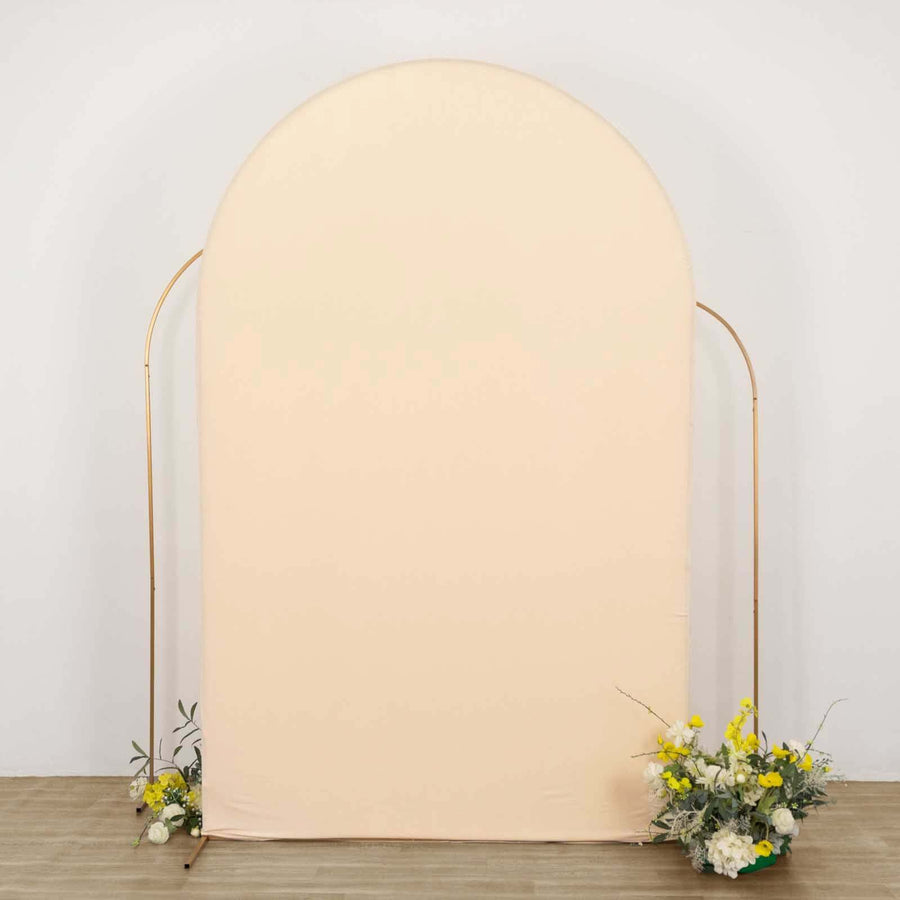 8ft Matte Beige Spandex Fitted Wedding Arch Cover For Round Top Chiara Backdrop Stand