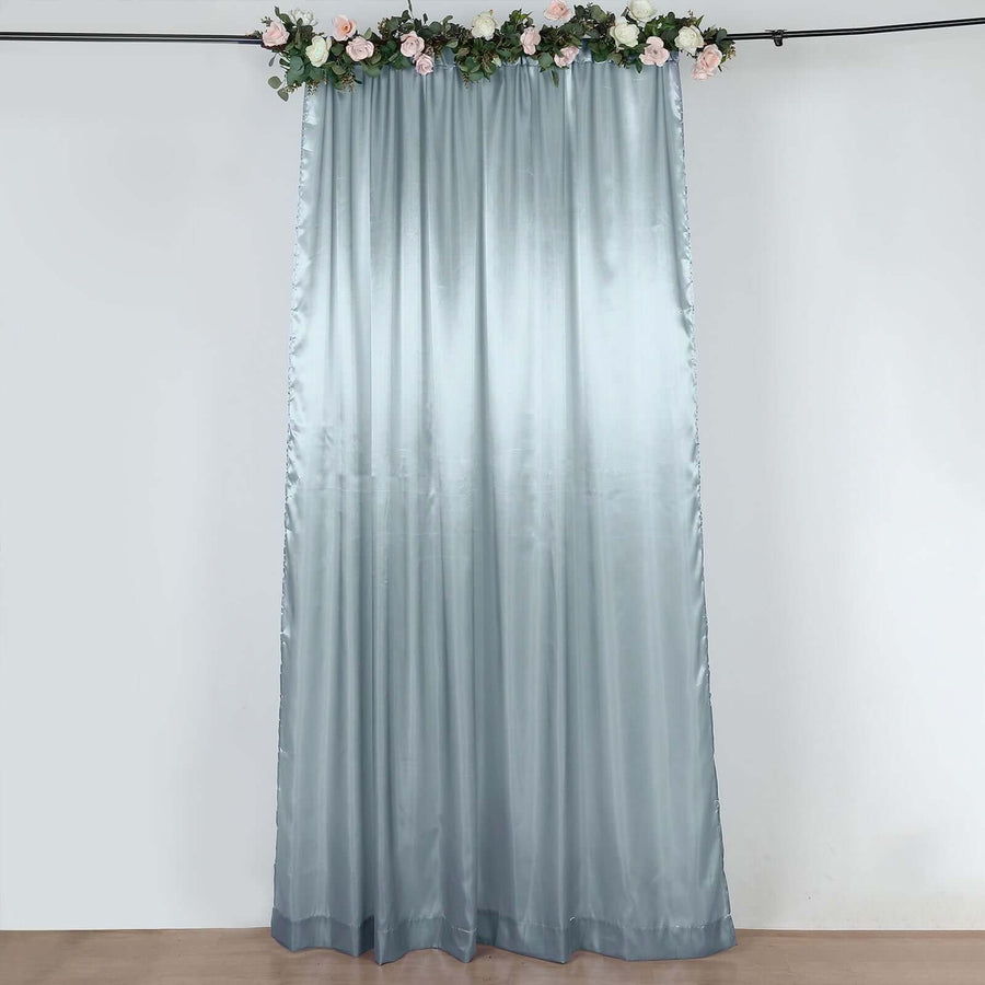 8ftx10ft Dusty Blue Satin Formal Event Backdrop Drape, Window Curtain Panel