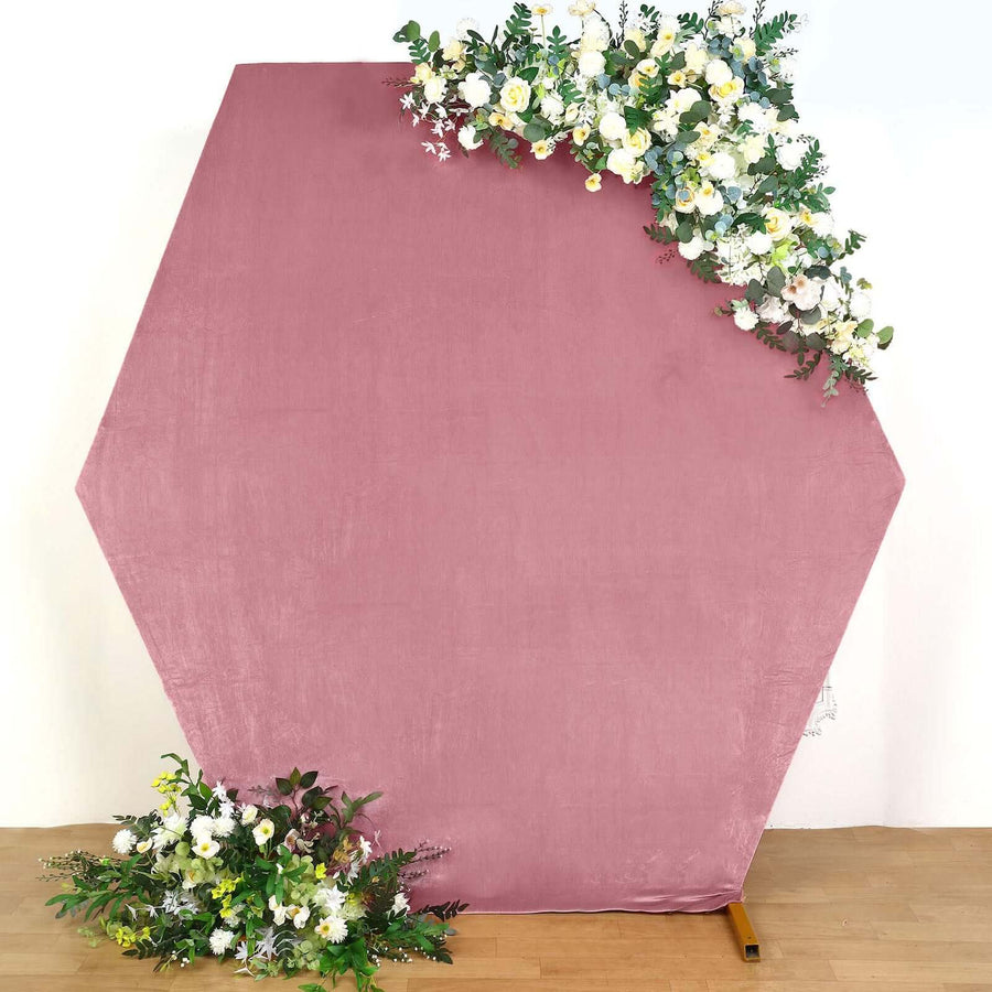 8ftx7ft Dusty Rose Soft Velvet Fitted Hexagon Wedding Arch Cover