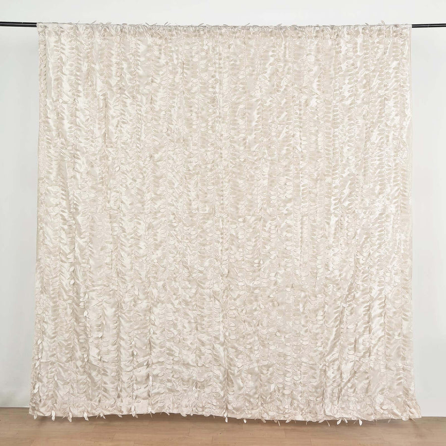 8ftx8ft Beige 3D Leaf Petal Taffeta Fabric Event Curtain Drapery, Photo Backdrop Panel