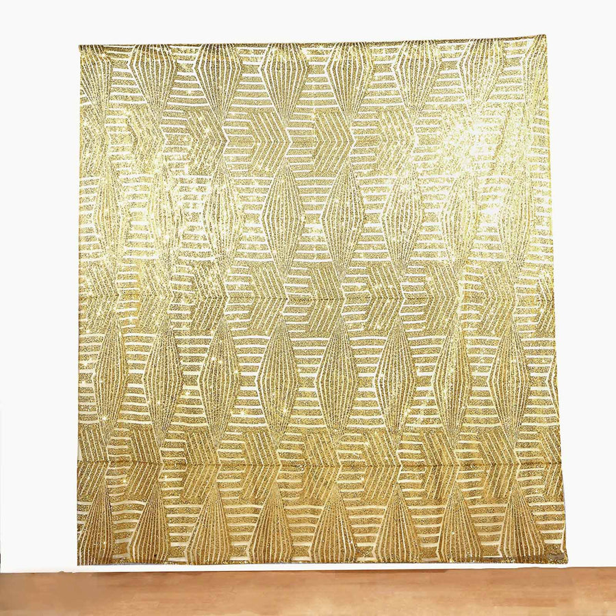 8ftx8ft Gold Geometric Sequin Event Curtain Drapes with Satin Backing, Seamless Opaque Sparkly