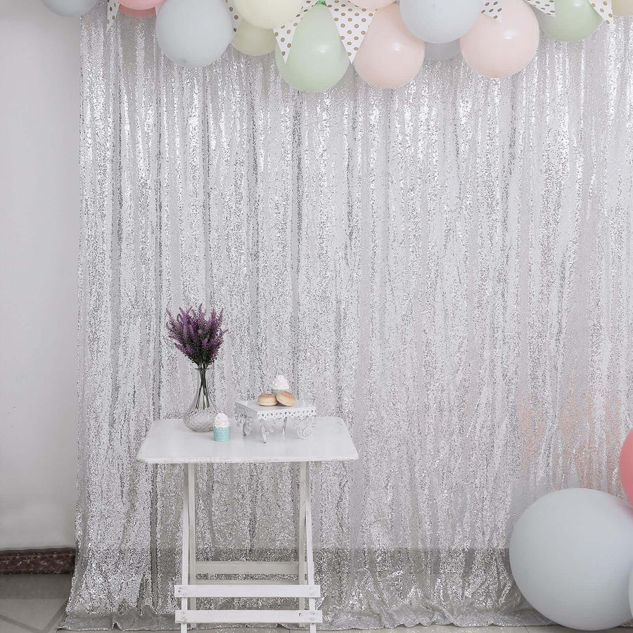 8ftx8ft Silver Sequin Event Background Drape, Photo Backdrop Curtain Panel