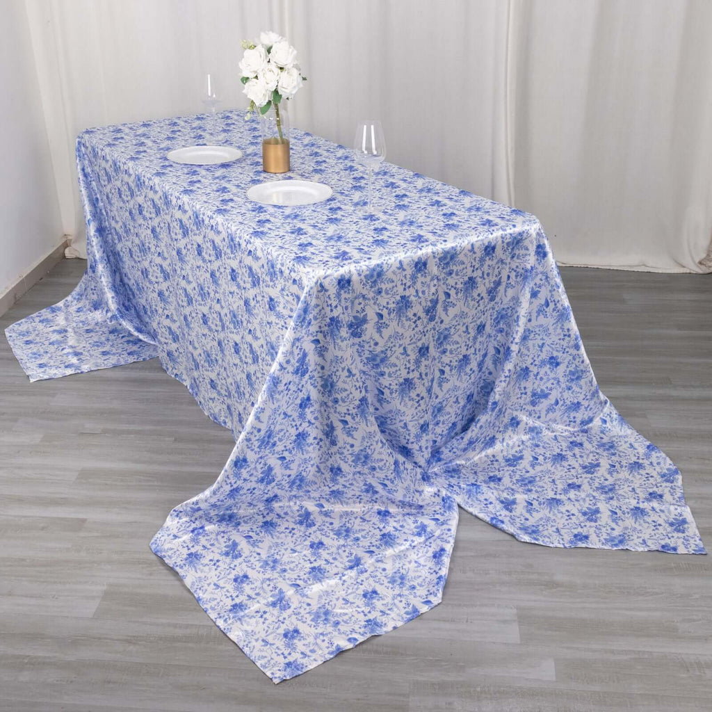 5 Pack White Blue Chinoiserie Floral Print Satin Cloth Dinner