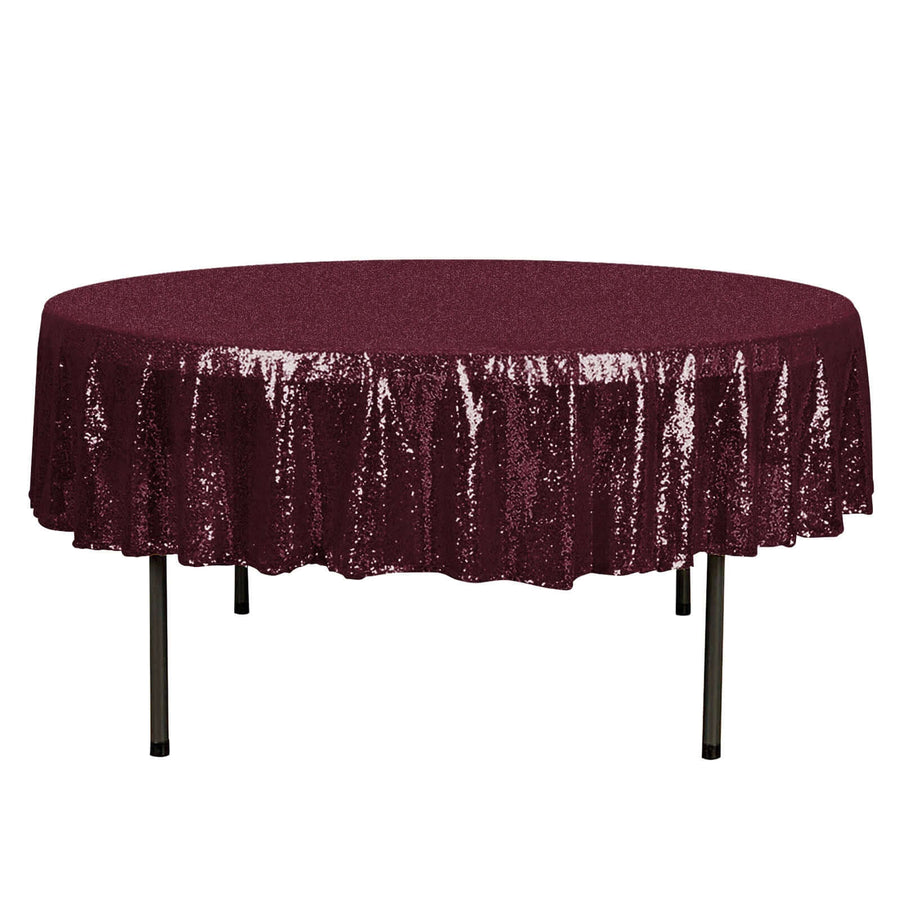Burgundy sequin tablecloth, round shape with elegant shimmering finish