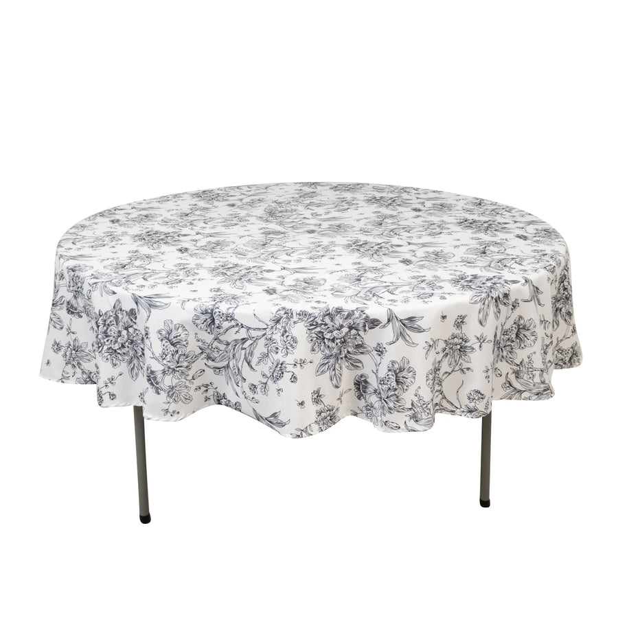 Polyester 90inch Round Tablecloth White - Black French Toile Pattern for Chic Weddings