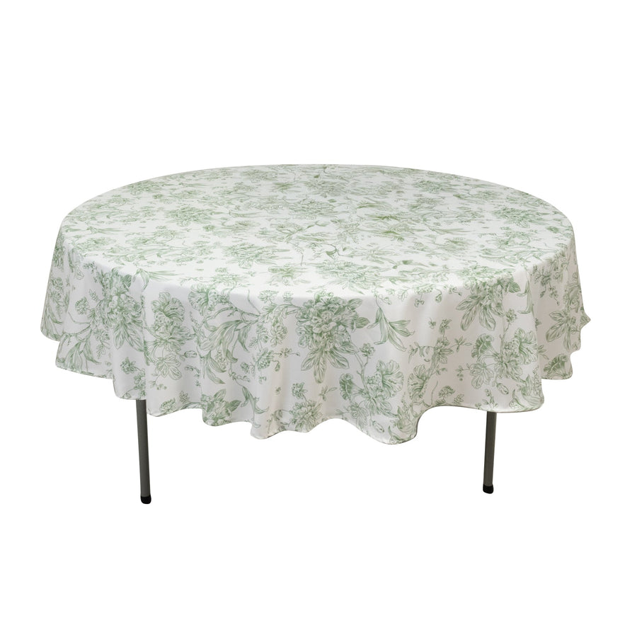 Polyester 90inch Round Tablecloth White - Dusty Sage Green French Toile Pattern for Chic Weddings