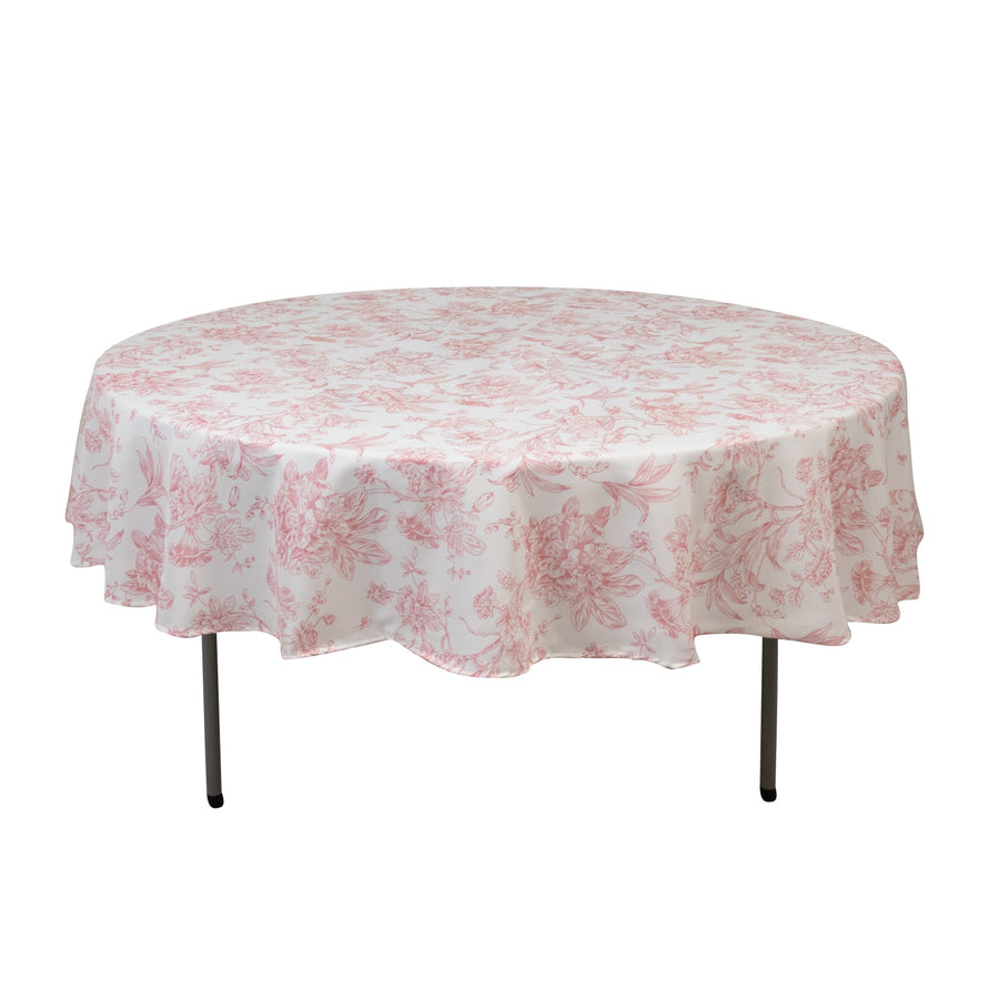 Polyester 90inch Round Tablecloth White - Pink French Toile Pattern for Chic Weddings