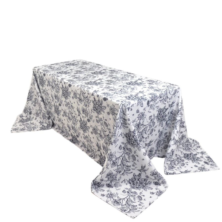Polyester 90x132inch Rectangle Tablecloth White - Seamless Black French Toile Pattern Formal