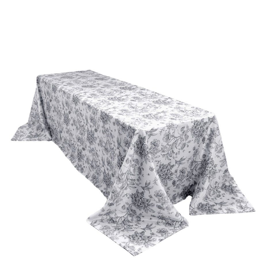 Polyester 90x156inch Rectangle Tablecloth White - Seamless Black French Toile Pattern for Grand