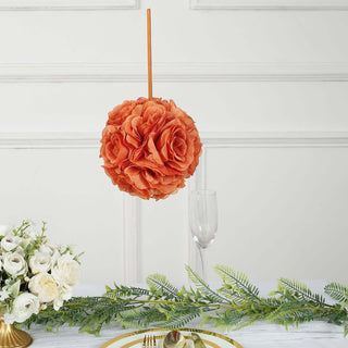 Elevate Your Event Decor with Terracotta (Rust) Silk Rose Kissing Balls Elevate Your Event Decor with Terracotta (Rust) Silk Rose Kissing Balls
