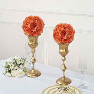 Terracotta (Rust) Artificial Silk Rose Kissing Ball - Add Elegance to Your Event Decor Terracotta (Rust) Artificial Silk Rose Kissing Ball - Add Elegance to Your Event Decor