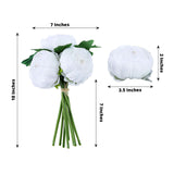 5 Flower Head White Peony Bouquet | Artificial Silk Peonies Spray