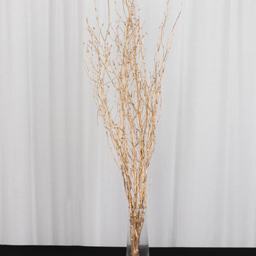 6 Pack Metallic Gold Extra Long Willow Tree Branches, 46" Natural Dried Birch Twigs Sticks Vase Fillers