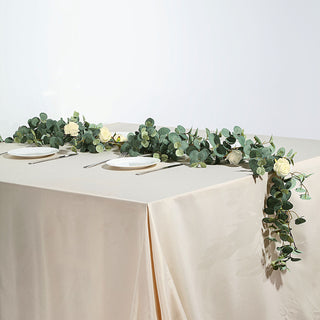 Add a Touch of Elegance with the Green/Ivory Artificial Eucalyptus Leaf and Rose Flower Garland Vine