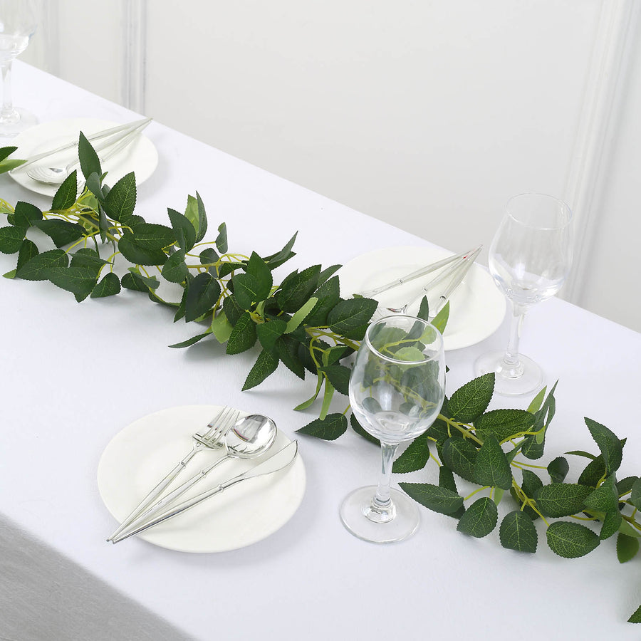 6ft | Real Touch Green Artificial Silk Rose Leaf Hanging Vine, Flexible Greenery Table Garland