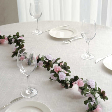 2 Pack 8ft Blush Dusty Rose Artificial Silk Flower Garland Mini Rose Vines with 45 Flower Heads