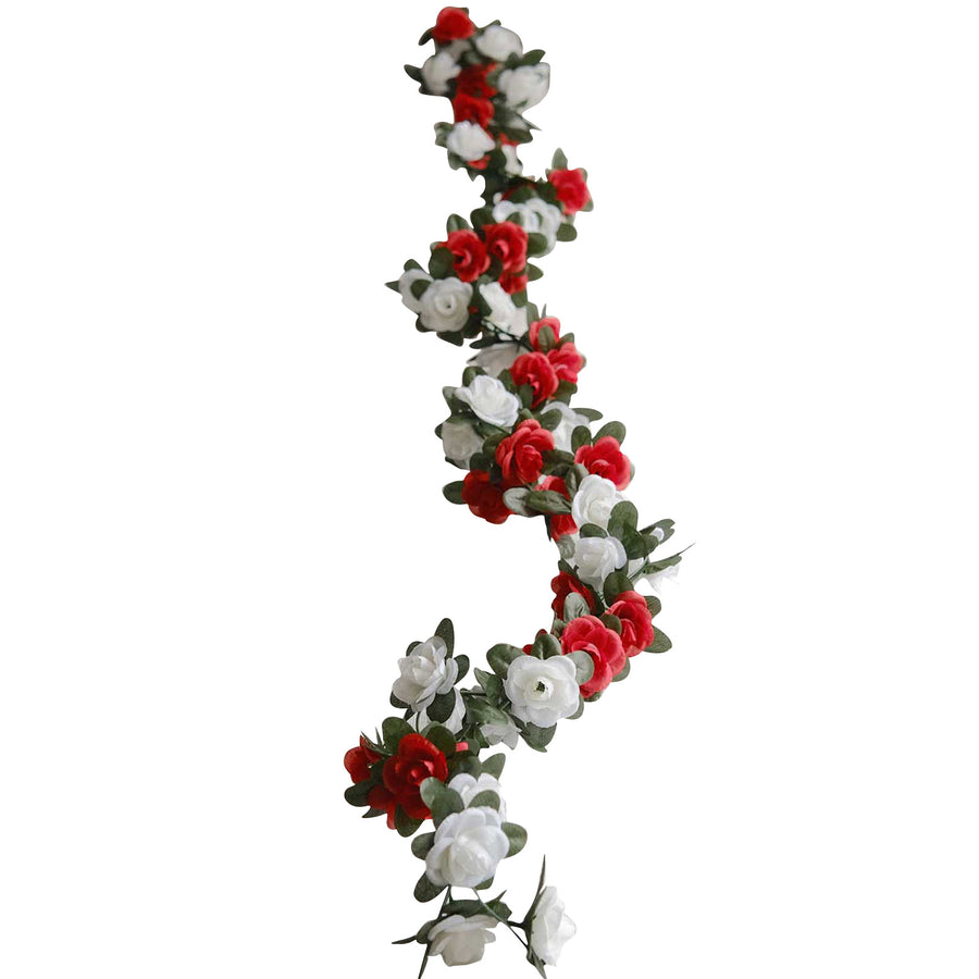 2 Pack 8ft Red Ivory Artificial Silk Flower Garland Rose Vines#whtbkgd