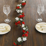 2 Pack 8ft Red Ivory Artificial Silk Flower Garland Rose Vines