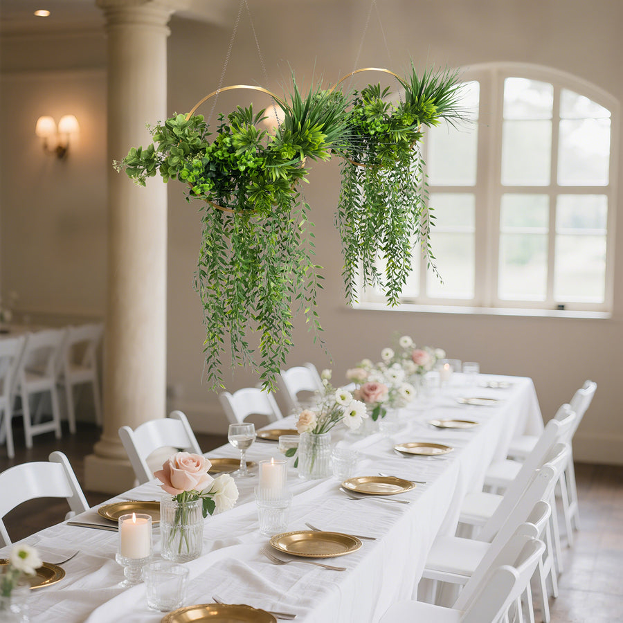 Faux Hanging Greenery with Gold Hoop Ceiling Decoration – Perfect for Tablescapes 38inch Long