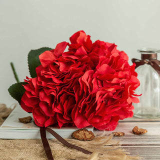 Brighten Up Your Space with Red Artificial Silk Hydrangea Flower Bouquets