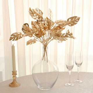 Discover The Charm of Metallic Gold Artificial Monstera Leaves Bushes