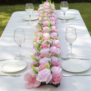 Captivating Blush Dusty Rose Silk Flower Panel Table Runner